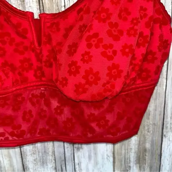 Victoria’s Secret PINK Red Floral Flocked Mesh Bralette - Picture 5 of 8